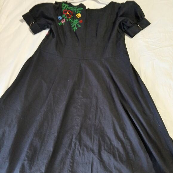 eShakti Sz XL 18 (US 12) Black Floral Embroidered Dress cotton blend - Picture 5 of 15